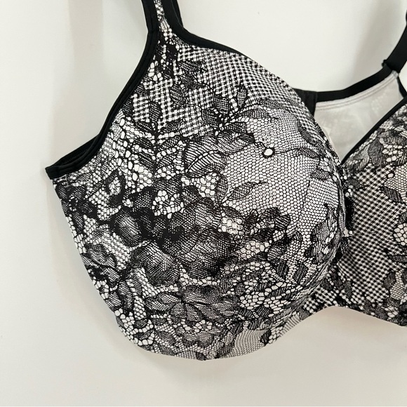 NWT Cacique 44DDD Lightly Lined Balconette Bra Faux Black White Lace - Picture 2 of 9